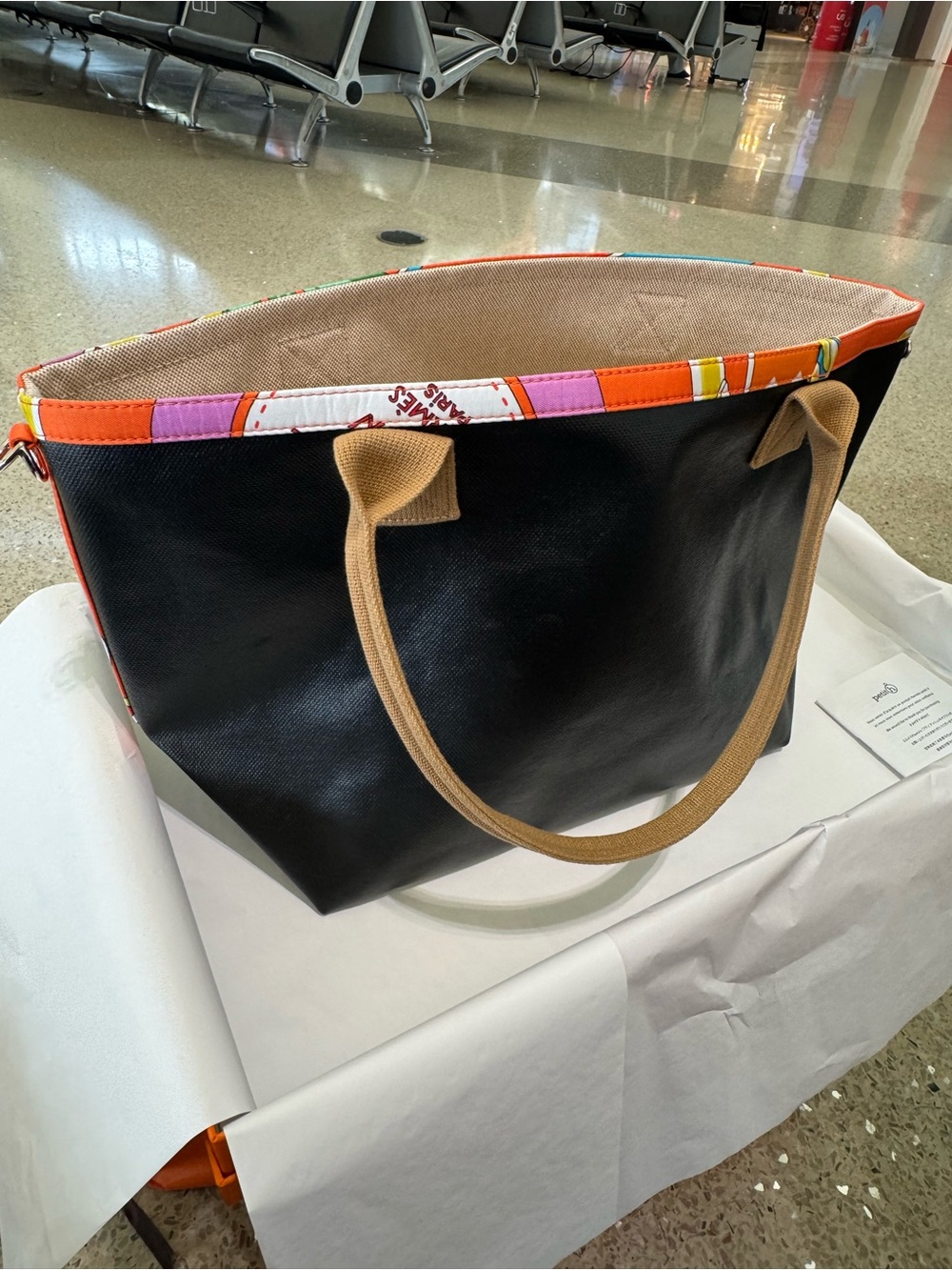 ‘26 Hermes Petit h Wax-Canvas Tote w/ Silk Print Ribbing & Contrast Top Handles